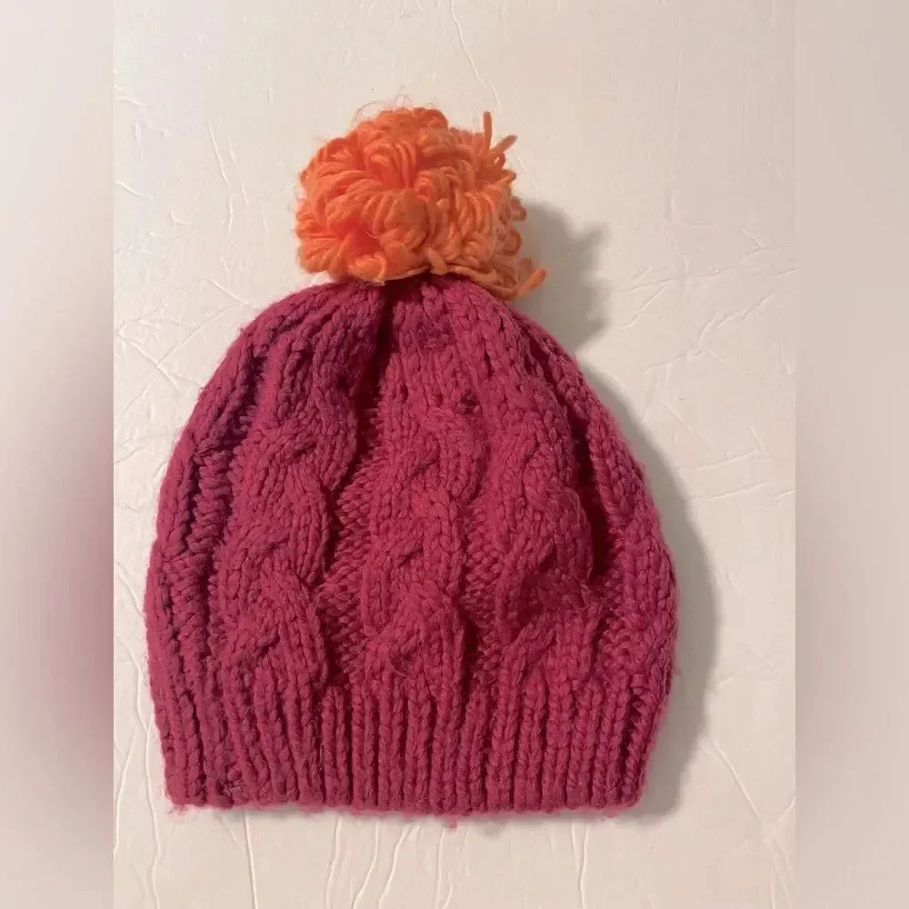 Columbia Cable Knit Fleece lined hot pink beanie hat youth kids girls O/S